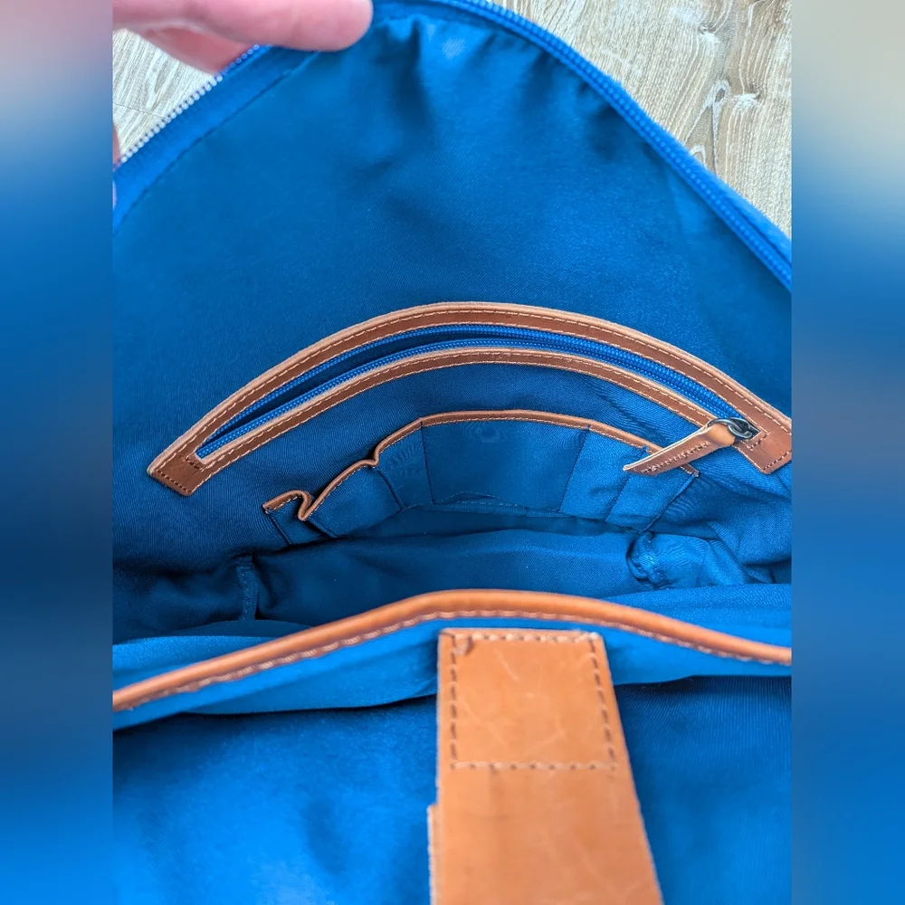 Will Leather Goods Colorblock Blue Leather Accent Backpack